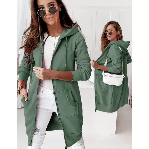 imagePRETTYGARDEN Womens 2023 Zip Up Hoodies Casual Long Sleeve Sweatshirts Fall Jacket Hooded Coat with PocketsGreen