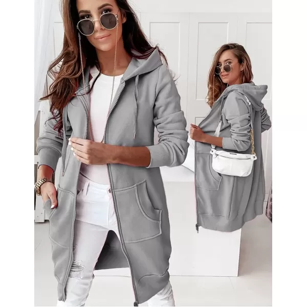imagePRETTYGARDEN Womens 2023 Zip Up Hoodies Casual Long Sleeve Sweatshirts Fall Jacket Hooded Coat with PocketsGrey