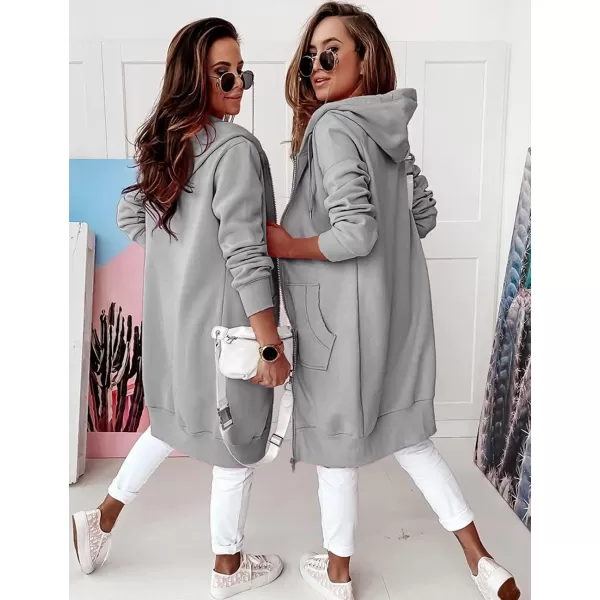 imagePRETTYGARDEN Womens 2023 Zip Up Hoodies Casual Long Sleeve Sweatshirts Fall Jacket Hooded Coat with PocketsGrey