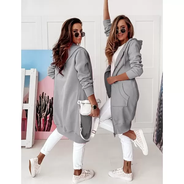 imagePRETTYGARDEN Womens 2023 Zip Up Hoodies Casual Long Sleeve Sweatshirts Fall Jacket Hooded Coat with PocketsGrey