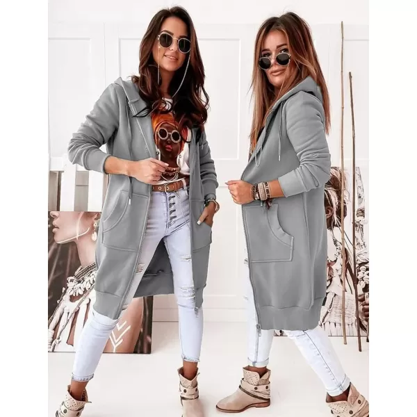 imagePRETTYGARDEN Womens 2023 Zip Up Hoodies Casual Long Sleeve Sweatshirts Fall Jacket Hooded Coat with PocketsGrey