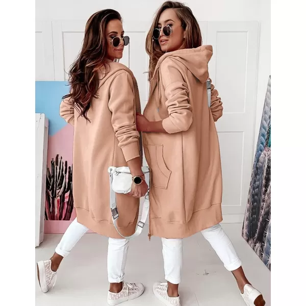 imagePRETTYGARDEN Womens 2023 Zip Up Hoodies Casual Long Sleeve Sweatshirts Fall Jacket Hooded Coat with PocketsNude Pink