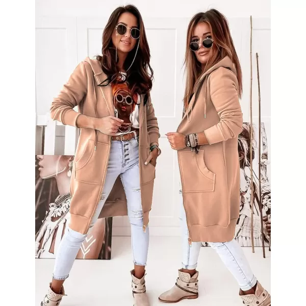 imagePRETTYGARDEN Womens 2023 Zip Up Hoodies Casual Long Sleeve Sweatshirts Fall Jacket Hooded Coat with PocketsNude Pink