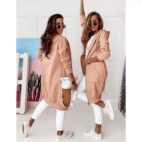 imagePRETTYGARDEN Womens 2023 Zip Up Hoodies Casual Long Sleeve Sweatshirts Fall Jacket Hooded Coat with PocketsNude Pink