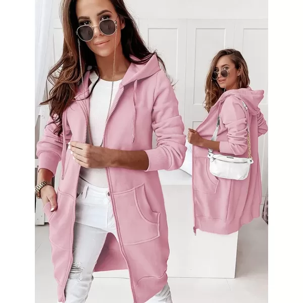 imagePRETTYGARDEN Womens 2023 Zip Up Hoodies Casual Long Sleeve Sweatshirts Fall Jacket Hooded Coat with PocketsPink