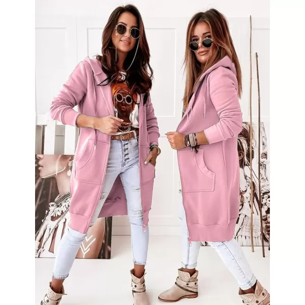 imagePRETTYGARDEN Womens 2023 Zip Up Hoodies Casual Long Sleeve Sweatshirts Fall Jacket Hooded Coat with PocketsPink