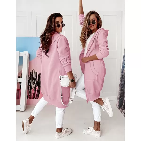 imagePRETTYGARDEN Womens 2023 Zip Up Hoodies Casual Long Sleeve Sweatshirts Fall Jacket Hooded Coat with PocketsPink