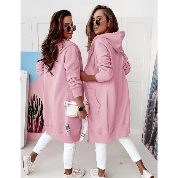 imagePRETTYGARDEN Womens 2023 Zip Up Hoodies Casual Long Sleeve Sweatshirts Fall Jacket Hooded Coat with PocketsPink