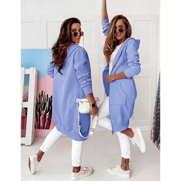 imagePRETTYGARDEN Womens 2023 Zip Up Hoodies Casual Long Sleeve Sweatshirts Fall Jacket Hooded Coat with PocketsSky Blue
