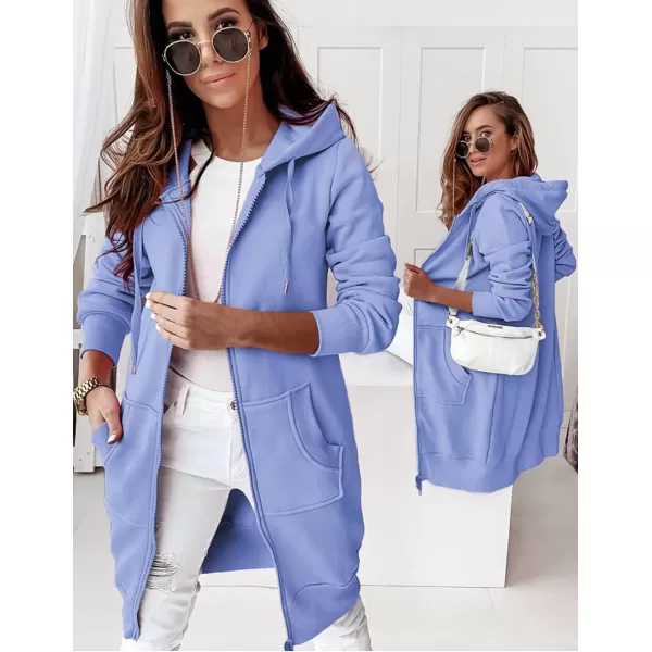 imagePRETTYGARDEN Womens 2023 Zip Up Hoodies Casual Long Sleeve Sweatshirts Fall Jacket Hooded Coat with PocketsSky Blue