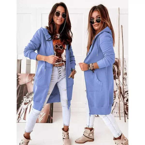 imagePRETTYGARDEN Womens 2023 Zip Up Hoodies Casual Long Sleeve Sweatshirts Fall Jacket Hooded Coat with PocketsSky Blue