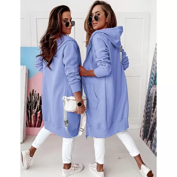 imagePRETTYGARDEN Womens 2023 Zip Up Hoodies Casual Long Sleeve Sweatshirts Fall Jacket Hooded Coat with PocketsSky Blue