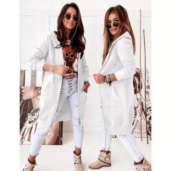 imagePRETTYGARDEN Womens 2023 Zip Up Hoodies Casual Long Sleeve Sweatshirts Fall Jacket Hooded Coat with PocketsWhite