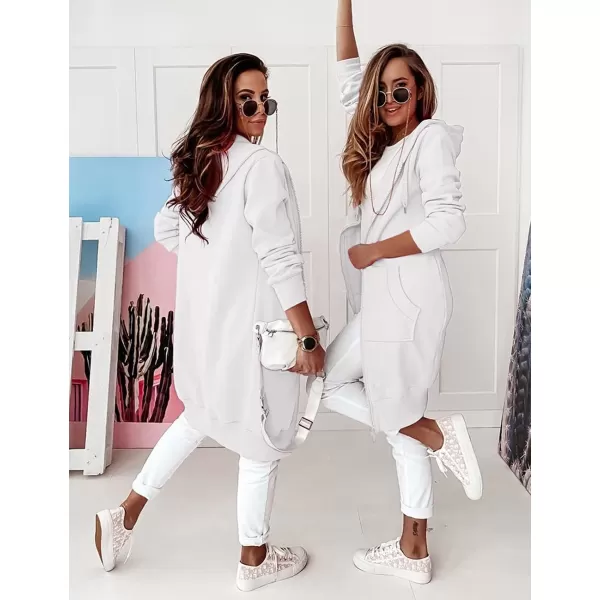 imagePRETTYGARDEN Womens 2023 Zip Up Hoodies Casual Long Sleeve Sweatshirts Fall Jacket Hooded Coat with PocketsWhite
