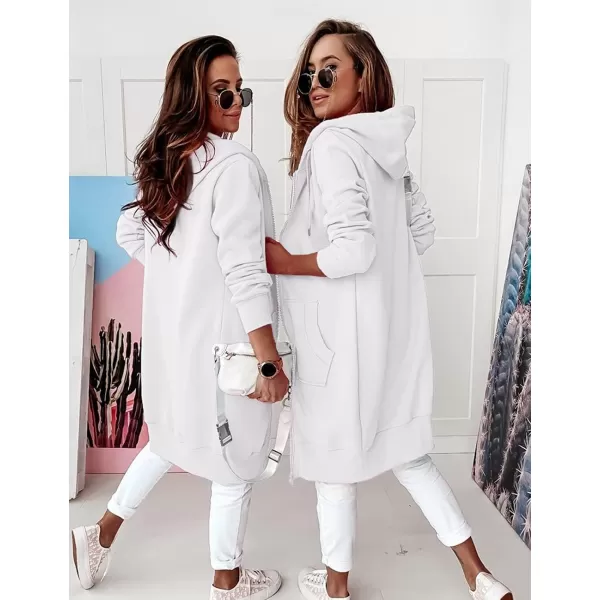 imagePRETTYGARDEN Womens 2023 Zip Up Hoodies Casual Long Sleeve Sweatshirts Fall Jacket Hooded Coat with PocketsWhite