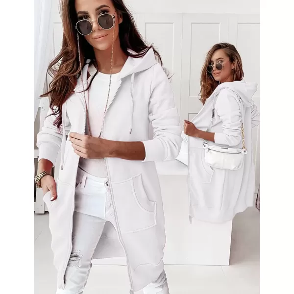 imagePRETTYGARDEN Womens 2023 Zip Up Hoodies Casual Long Sleeve Sweatshirts Fall Jacket Hooded Coat with PocketsWhite