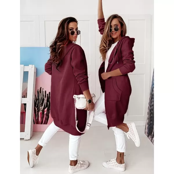 imagePRETTYGARDEN Womens 2023 Zip Up Hoodies Casual Long Sleeve Sweatshirts Fall Jacket Hooded Coat with PocketsWine Red