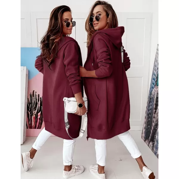imagePRETTYGARDEN Womens 2023 Zip Up Hoodies Casual Long Sleeve Sweatshirts Fall Jacket Hooded Coat with PocketsWine Red