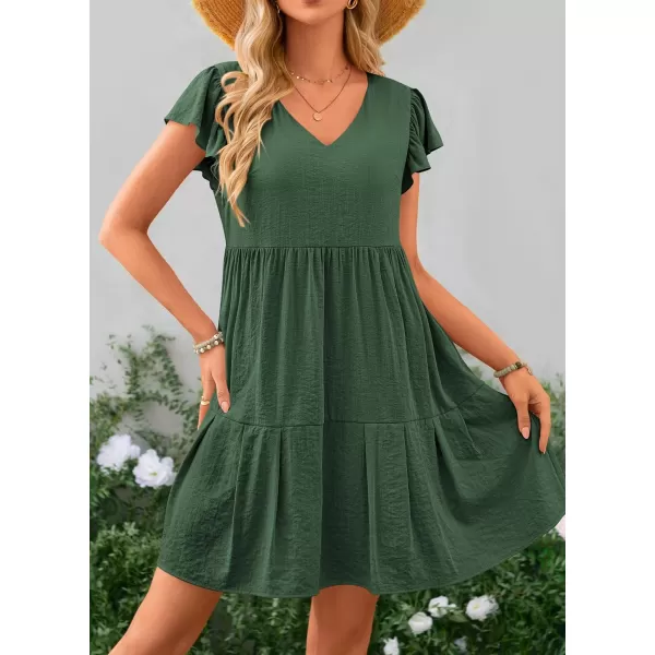 imagePRETTYGARDEN Womens 2024 Summer Casual Short Dress Cap Sleeve V Neck Tiered Ruffle Swing A Line DressesGreen