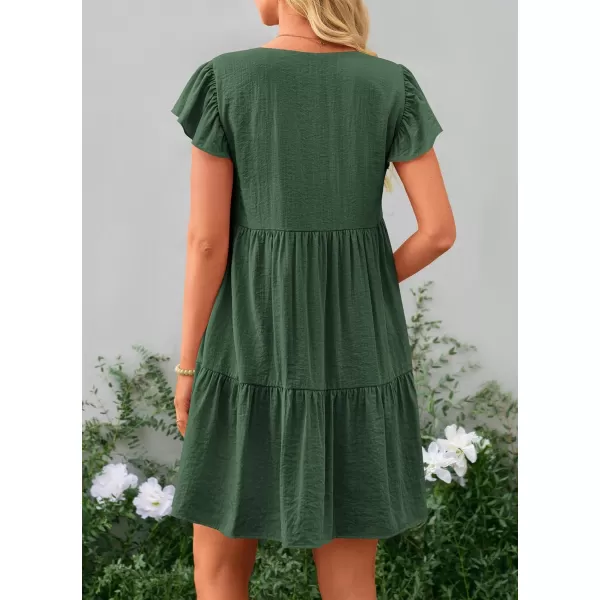 imagePRETTYGARDEN Womens 2024 Summer Casual Short Dress Cap Sleeve V Neck Tiered Ruffle Swing A Line DressesGreen