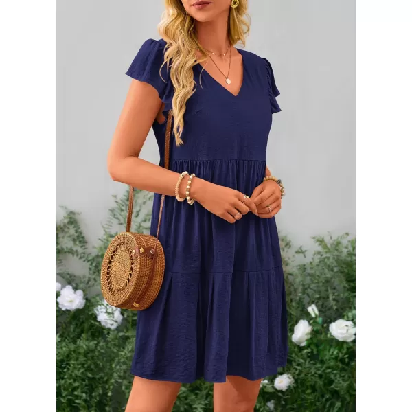 imagePRETTYGARDEN Womens 2024 Summer Casual Short Dress Cap Sleeve V Neck Tiered Ruffle Swing A Line DressesRoyal Blue
