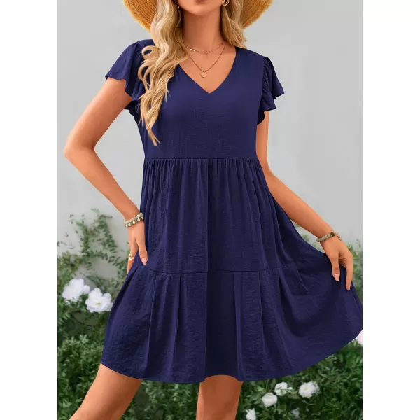 imagePRETTYGARDEN Womens 2024 Summer Casual Short Dress Cap Sleeve V Neck Tiered Ruffle Swing A Line DressesRoyal Blue