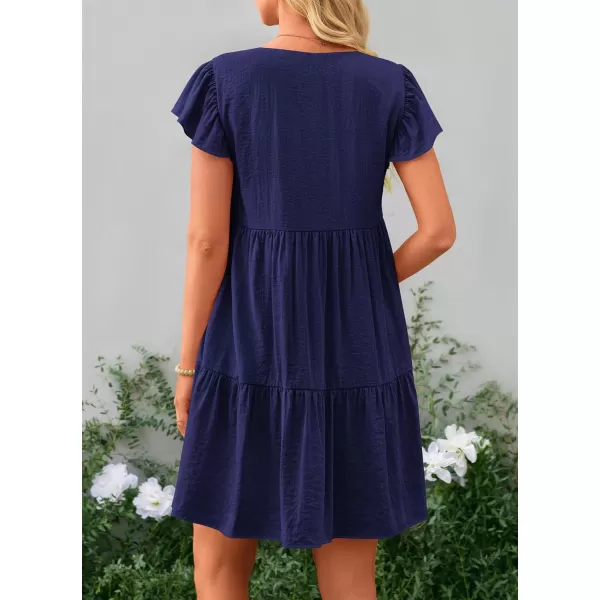 imagePRETTYGARDEN Womens 2024 Summer Casual Short Dress Cap Sleeve V Neck Tiered Ruffle Swing A Line DressesRoyal Blue