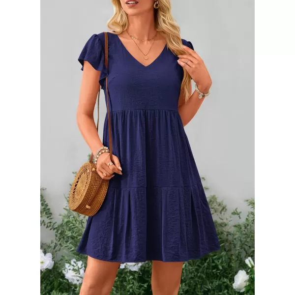 imagePRETTYGARDEN Womens 2024 Summer Casual Short Dress Cap Sleeve V Neck Tiered Ruffle Swing A Line DressesRoyal Blue