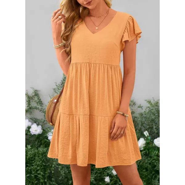 imagePRETTYGARDEN Womens 2024 Summer Casual Short Dress Cap Sleeve V Neck Tiered Ruffle Swing A Line DressesYellow