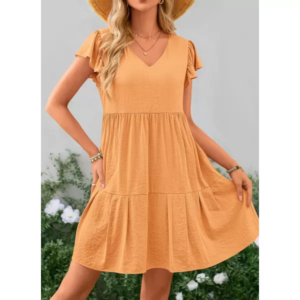imagePRETTYGARDEN Womens 2024 Summer Casual Short Dress Cap Sleeve V Neck Tiered Ruffle Swing A Line DressesYellow