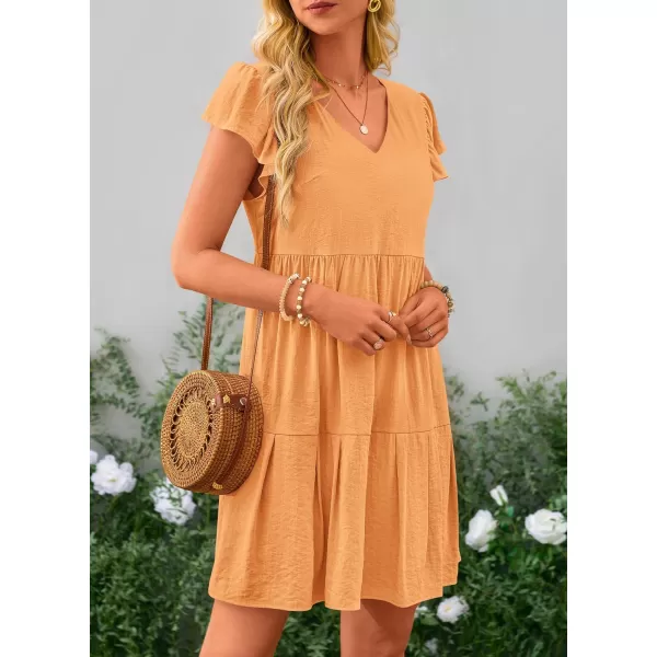 imagePRETTYGARDEN Womens 2024 Summer Casual Short Dress Cap Sleeve V Neck Tiered Ruffle Swing A Line DressesYellow