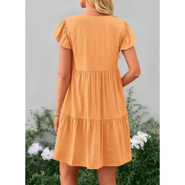 imagePRETTYGARDEN Womens 2024 Summer Casual Short Dress Cap Sleeve V Neck Tiered Ruffle Swing A Line DressesYellow
