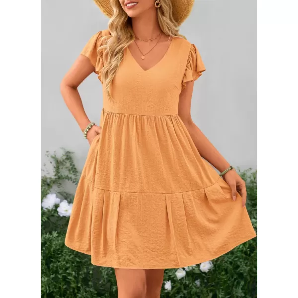imagePRETTYGARDEN Womens 2024 Summer Casual Short Dress Cap Sleeve V Neck Tiered Ruffle Swing A Line DressesYellow