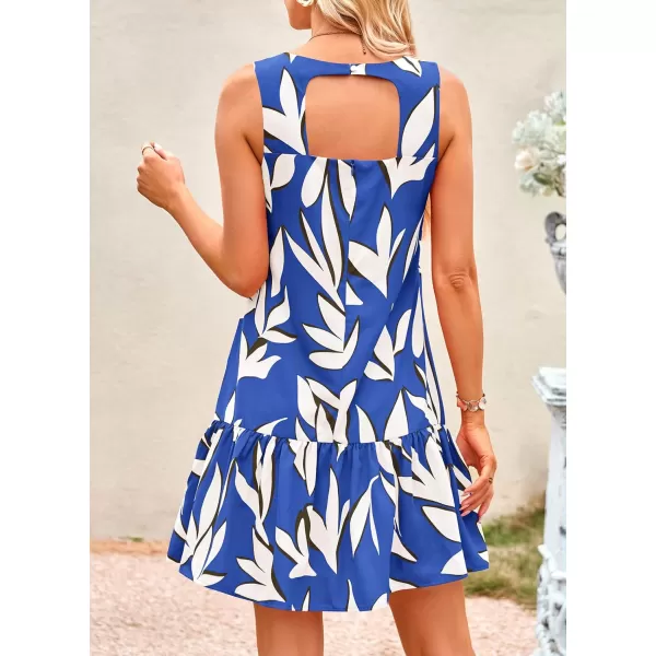 imagePRETTYGARDEN Womens 2024 Summer Floral Mini Dress Sleeveless Cut Out Backless Ruffle Boho Beach Vacation Short SundressesFloral Blue Beige