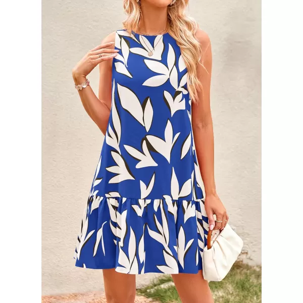 imagePRETTYGARDEN Womens 2024 Summer Floral Mini Dress Sleeveless Cut Out Backless Ruffle Boho Beach Vacation Short SundressesFloral Blue Beige