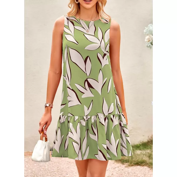imagePRETTYGARDEN Womens 2024 Summer Floral Mini Dress Sleeveless Cut Out Backless Ruffle Boho Beach Vacation Short SundressesFloral Grass Green Beige