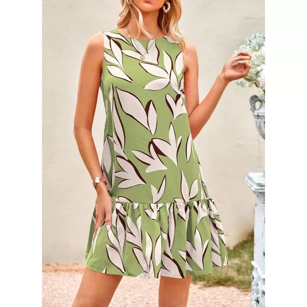 imagePRETTYGARDEN Womens 2024 Summer Floral Mini Dress Sleeveless Cut Out Backless Ruffle Boho Beach Vacation Short SundressesFloral Grass Green Beige