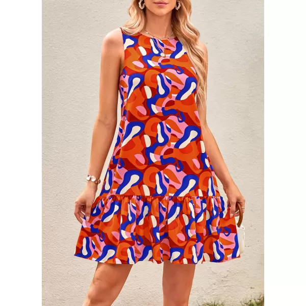 imagePRETTYGARDEN Womens 2024 Summer Floral Mini Dress Sleeveless Cut Out Backless Ruffle Boho Beach Vacation Short SundressesFloral Orange