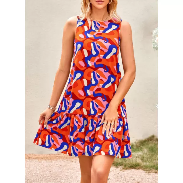 imagePRETTYGARDEN Womens 2024 Summer Floral Mini Dress Sleeveless Cut Out Backless Ruffle Boho Beach Vacation Short SundressesFloral Orange