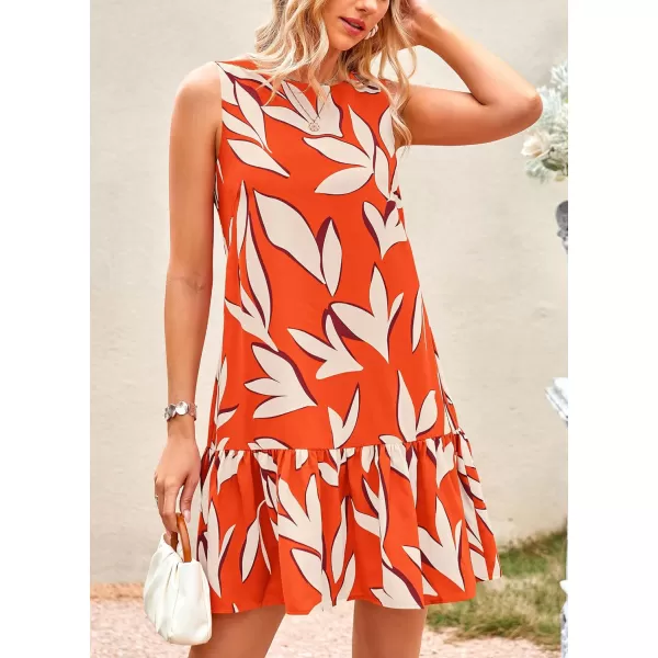 imagePRETTYGARDEN Womens 2024 Summer Floral Mini Dress Sleeveless Cut Out Backless Ruffle Boho Beach Vacation Short SundressesFloral Orange Beige