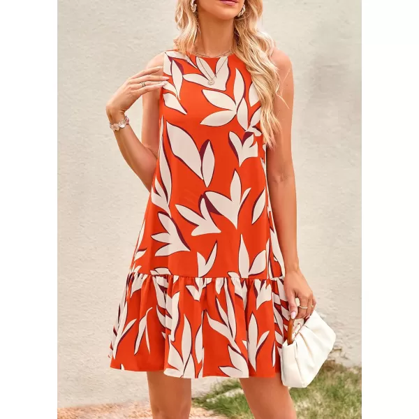 imagePRETTYGARDEN Womens 2024 Summer Floral Mini Dress Sleeveless Cut Out Backless Ruffle Boho Beach Vacation Short SundressesFloral Orange Beige