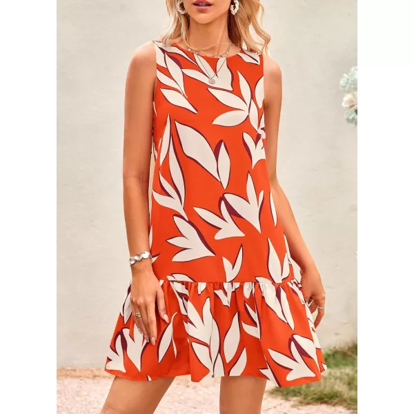 imagePRETTYGARDEN Womens 2024 Summer Floral Mini Dress Sleeveless Cut Out Backless Ruffle Boho Beach Vacation Short SundressesFloral Orange Beige