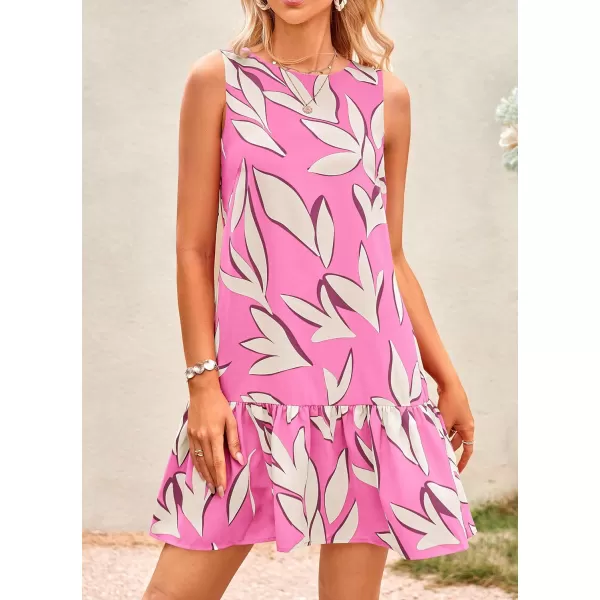 imagePRETTYGARDEN Womens 2024 Summer Floral Mini Dress Sleeveless Cut Out Backless Ruffle Boho Beach Vacation Short SundressesFloral Pink Beige
