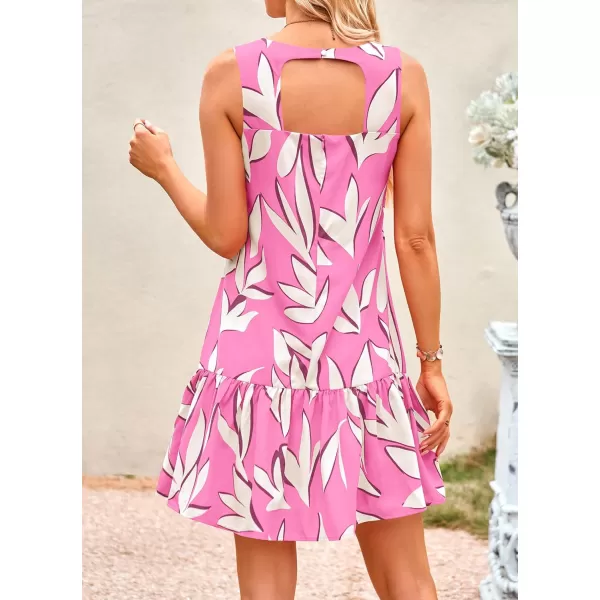 imagePRETTYGARDEN Womens 2024 Summer Floral Mini Dress Sleeveless Cut Out Backless Ruffle Boho Beach Vacation Short SundressesFloral Pink Beige