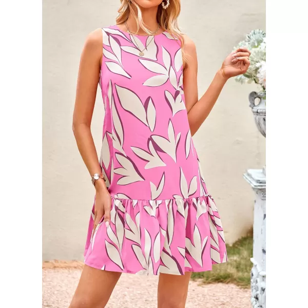 imagePRETTYGARDEN Womens 2024 Summer Floral Mini Dress Sleeveless Cut Out Backless Ruffle Boho Beach Vacation Short SundressesFloral Pink Beige