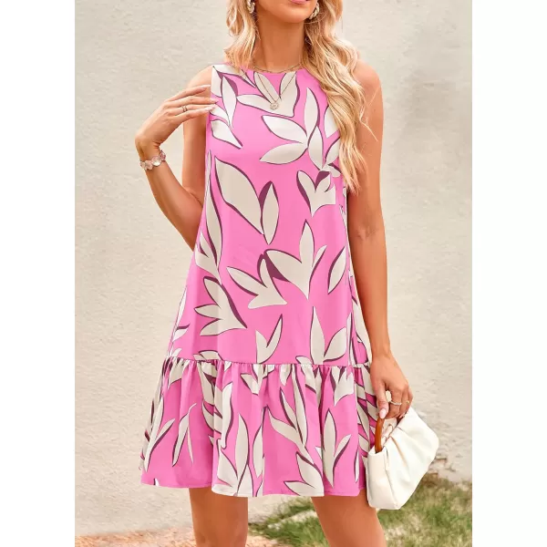 imagePRETTYGARDEN Womens 2024 Summer Floral Mini Dress Sleeveless Cut Out Backless Ruffle Boho Beach Vacation Short SundressesFloral Pink Beige
