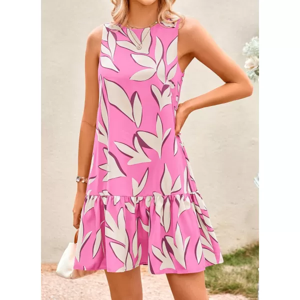 imagePRETTYGARDEN Womens 2024 Summer Floral Mini Dress Sleeveless Cut Out Backless Ruffle Boho Beach Vacation Short SundressesFloral Pink Beige