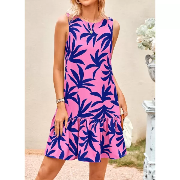 imagePRETTYGARDEN Womens 2024 Summer Floral Mini Dress Sleeveless Cut Out Backless Ruffle Boho Beach Vacation Short SundressesFloral Pink Blue