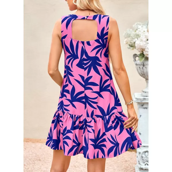 imagePRETTYGARDEN Womens 2024 Summer Floral Mini Dress Sleeveless Cut Out Backless Ruffle Boho Beach Vacation Short SundressesFloral Pink Blue