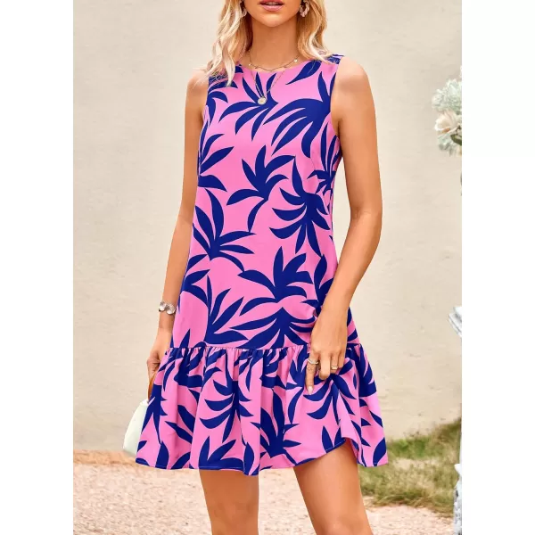 imagePRETTYGARDEN Womens 2024 Summer Floral Mini Dress Sleeveless Cut Out Backless Ruffle Boho Beach Vacation Short SundressesFloral Pink Blue